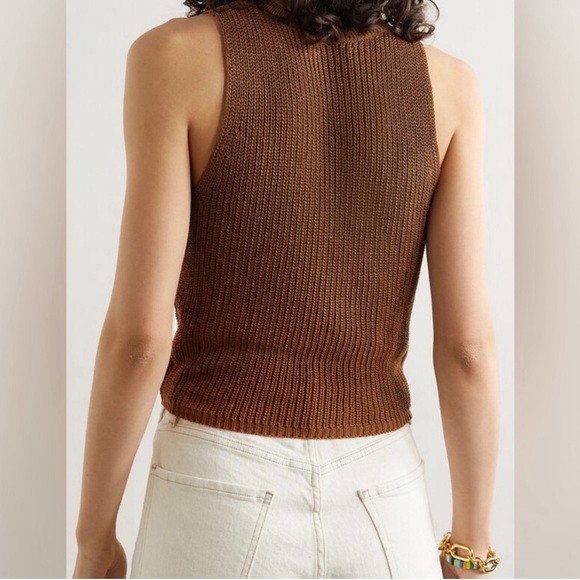 Reformation - Ribbed Tencel & Linen Blend Tank Top in Toffee Brown - Picture 3 of 6